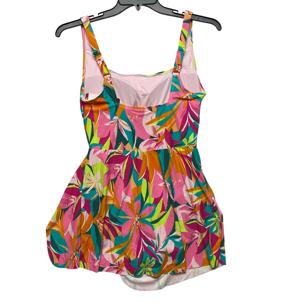 Anne Cole Floral Swim Dress OnePiece Swimsuit Multi Color Tropical UPF 50+XL NWT - Picture 6 of 8